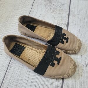 Tory Burch Weston Flat Espadrille Canvas-Leather  Natural-Black 5.5